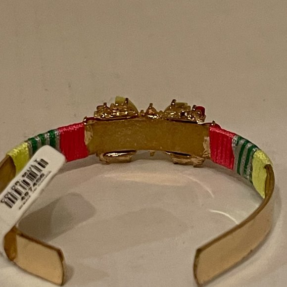 Women's Neon Lucite Beads Clear Rhinestone Thread Wrapped Cuff Bracelet - Picture 5 of 5